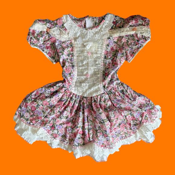 90's vintage lot of 4 floral rosette dresses Girl's Size 5/6 cottage coquette - Picture 2 of 12